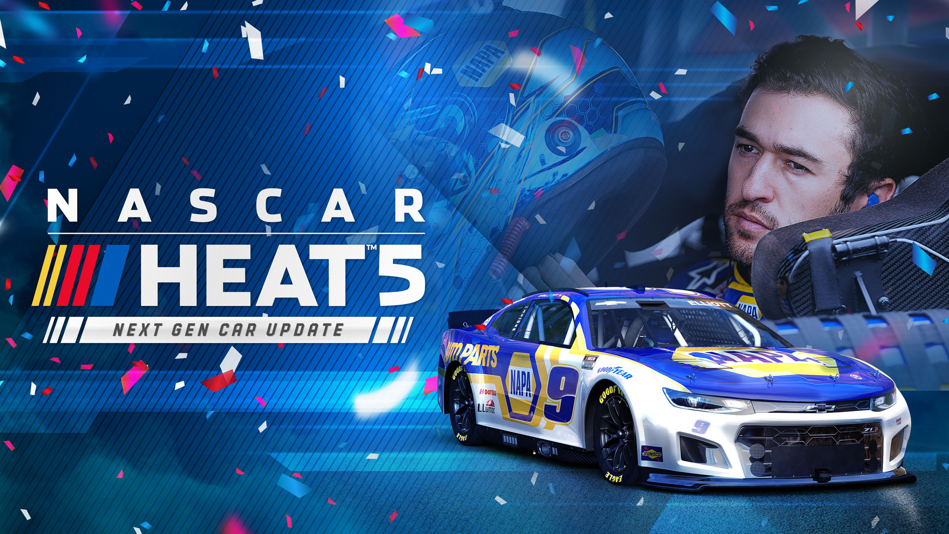 NASCAR Heat 5 logo with the #9 Chevrolet Camero ZL1 and Chase Elliott